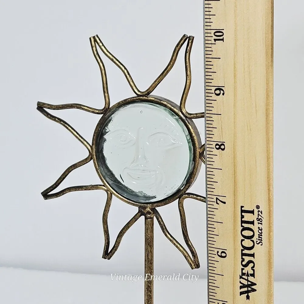 Vtg Sunburst Gold Metal Candle Holder Glass Sun Face 3d Mystical  Celestial Boho